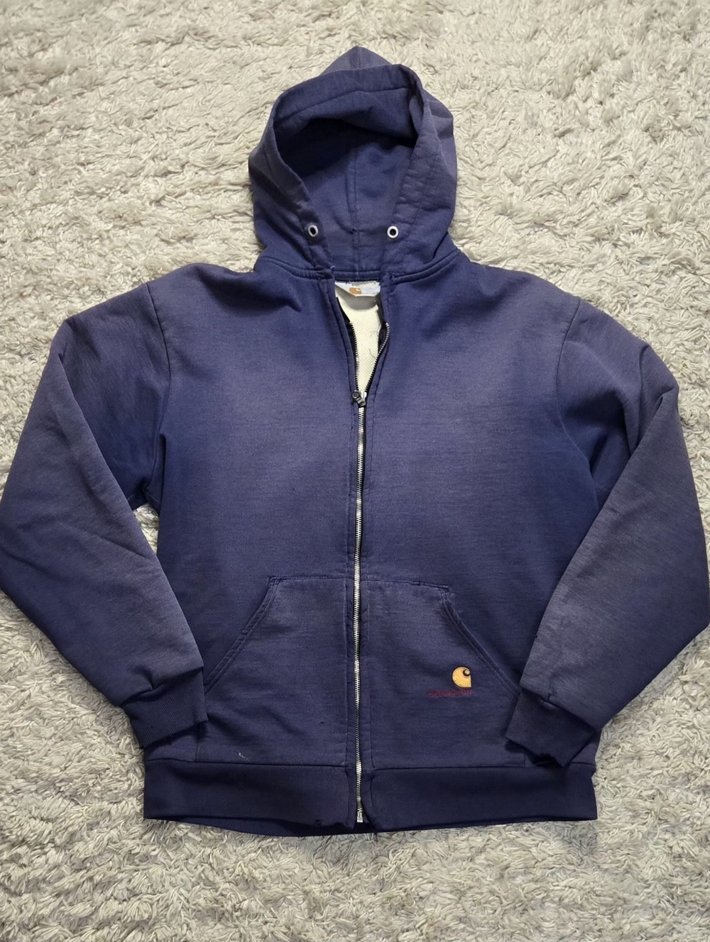 VTG 90s Carhartt Navy Faded Lined Thermal Hoodie XL